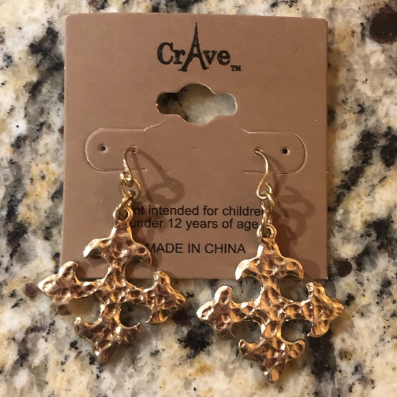 🔥5/$50 CrAve Greek Cross Antique-Style Goldtone Textured Earrings - Picture 1 of 3